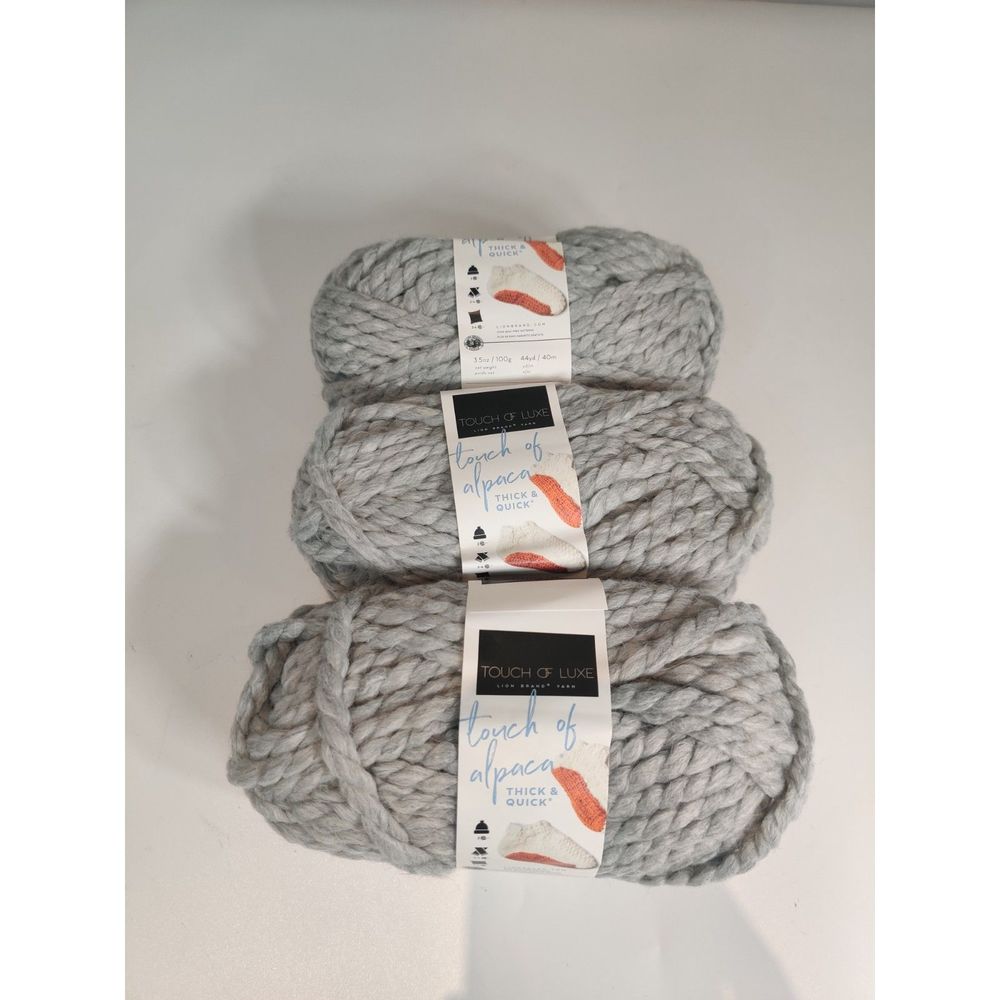 Touch Of Alpaca Thick & Quick Lion Brand Yarn Jumbo 7 Cement 3 pack Lot